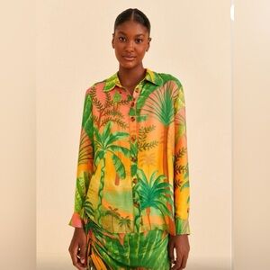 FARM Rio Sunrise Scenario Lenzing Green and Orange Blouse